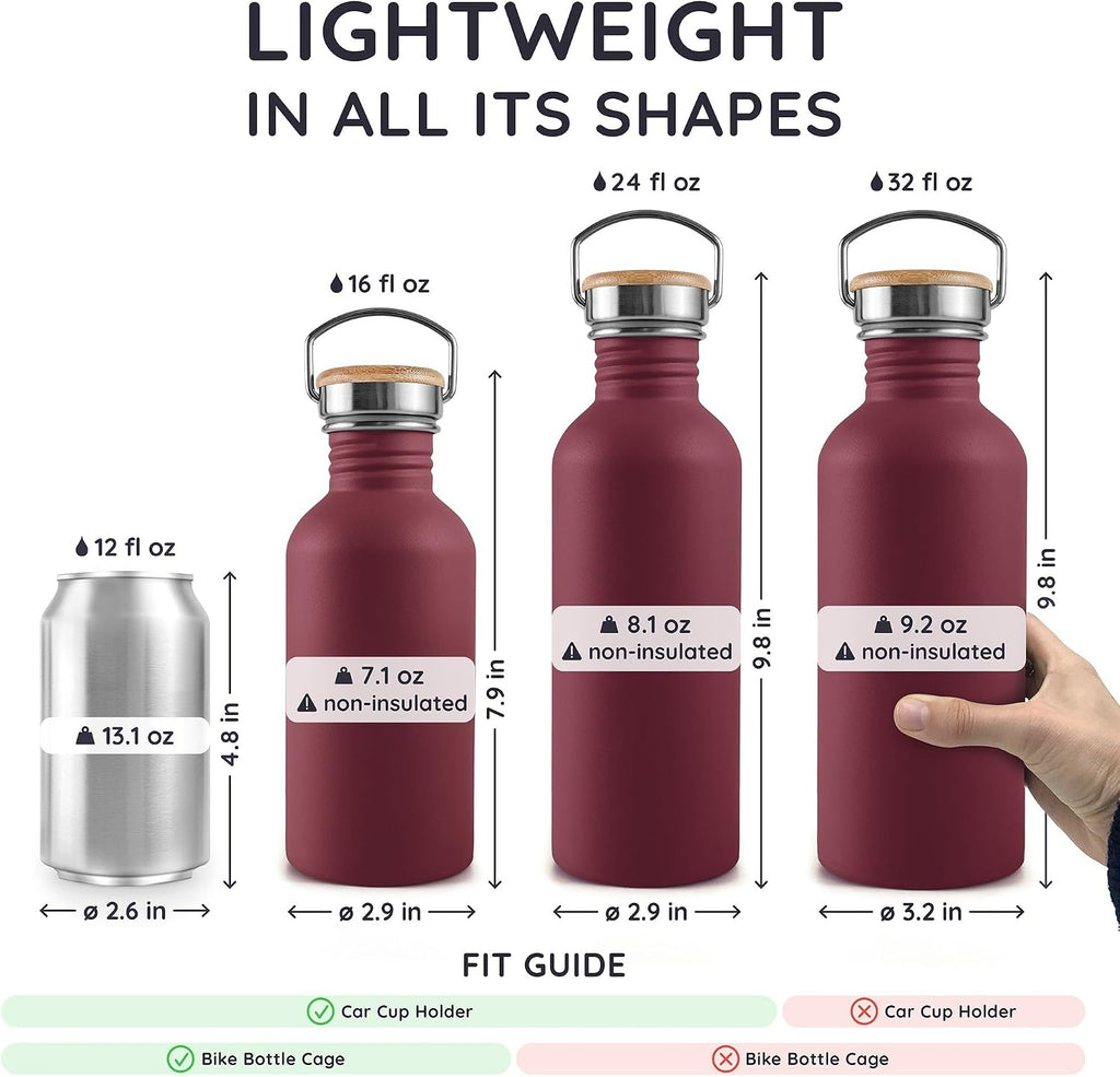Non-Insulated 32 Oz Water Bottle, Reusable Water Bottle Red, Single Wall Stainless Steel Water Bottle, Travel Water Bottle 32Oz, Metal Water Bottle with Handle – Red Berry