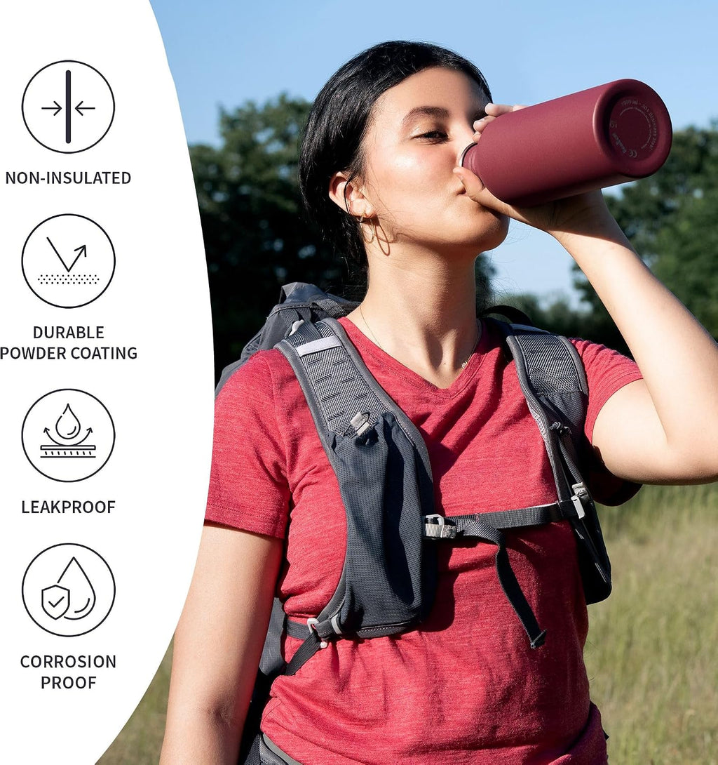 Non-Insulated 32 Oz Water Bottle, Reusable Water Bottle Red, Single Wall Stainless Steel Water Bottle, Travel Water Bottle 32Oz, Metal Water Bottle with Handle – Red Berry