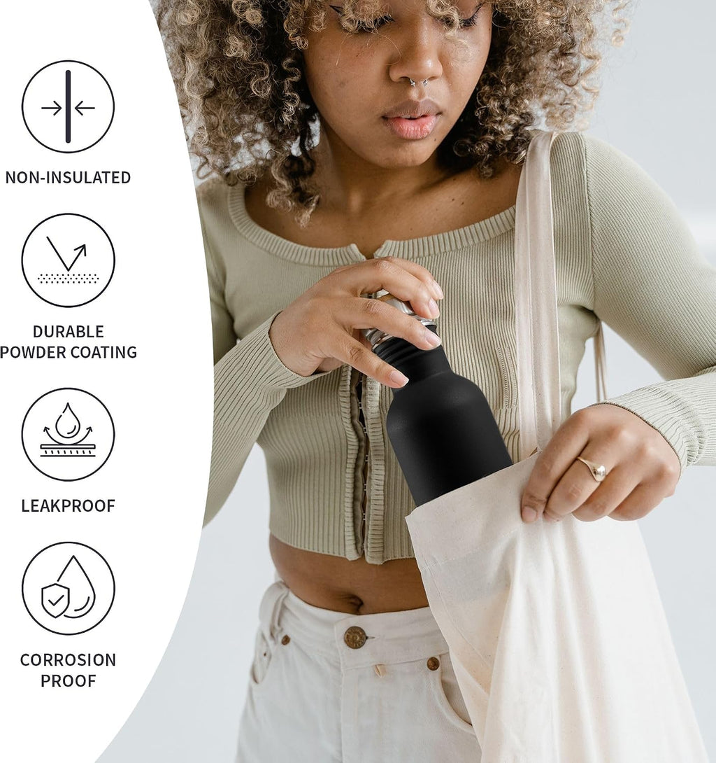 Metal Water Bottle 24 Oz, Non-Insulated Black Water Bottle Metal, Single Walled Stainless Steel Water Bottle, Reusable Water Bottle, Portable & BPA Free Water Bottle – Jet Black