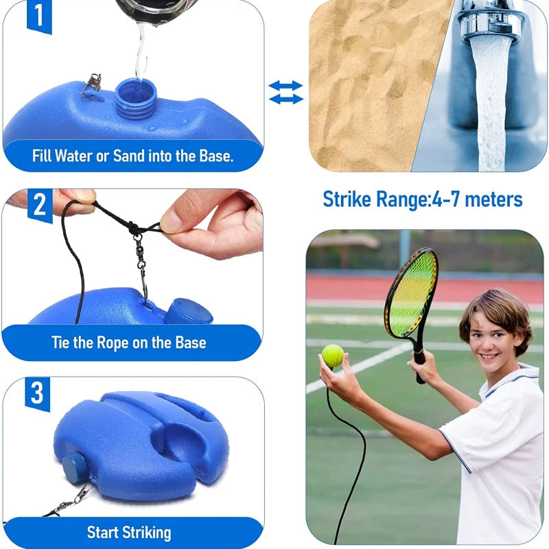 Heavy Duty Tennis Training Aids Base with Elastic Rope Ball Practice Self-Duty Rebound Tennis Trainer Partner Sparring Device
