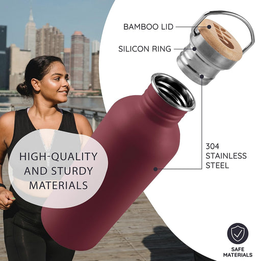 Non-Insulated 32 Oz Water Bottle, Reusable Water Bottle Red, Single Wall Stainless Steel Water Bottle, Travel Water Bottle 32Oz, Metal Water Bottle with Handle – Red Berry